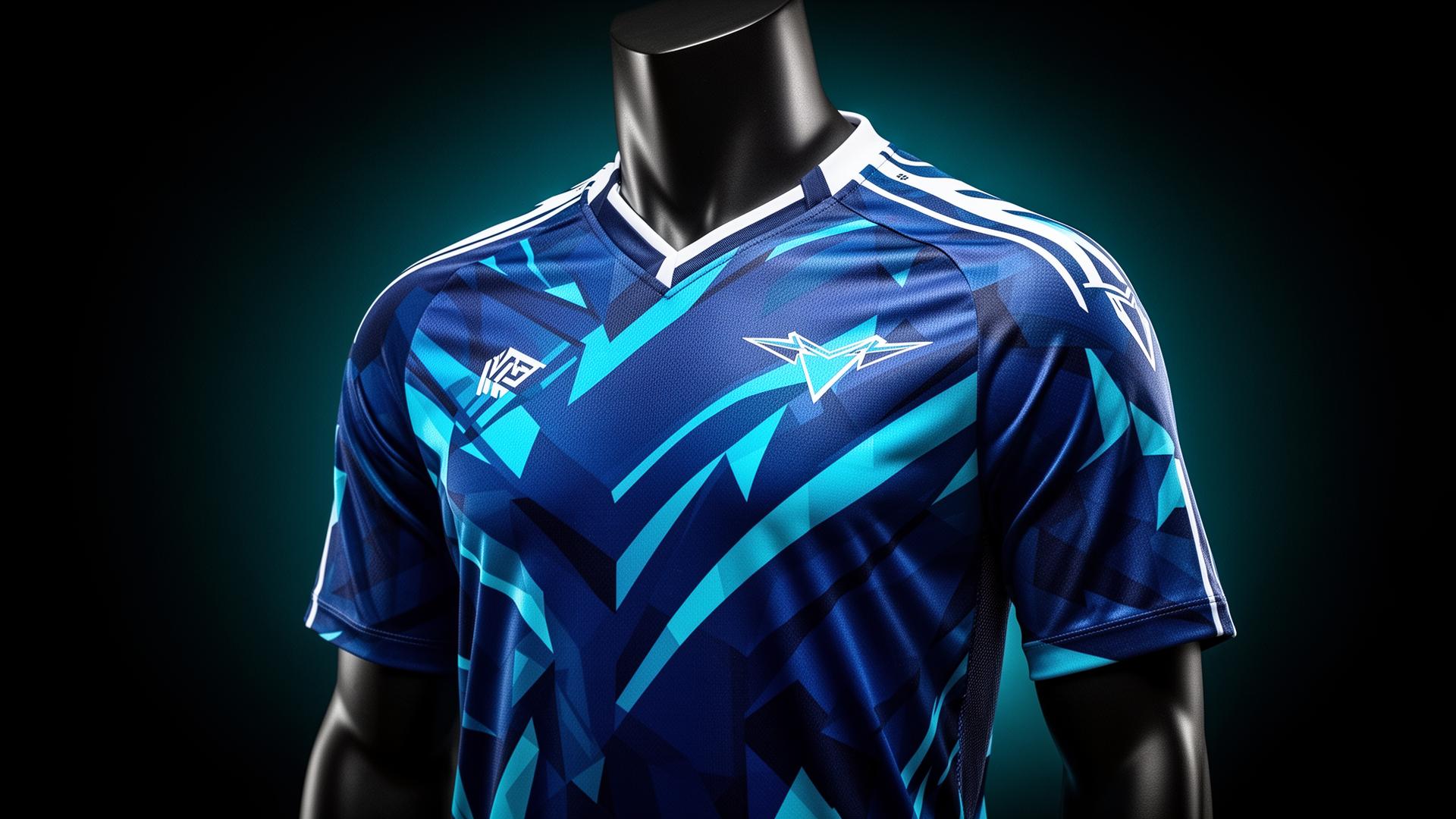 Custom WANDECS sublimation jersey in midnight blue and cyan